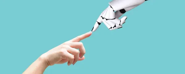robot and human hands meet