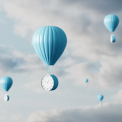Hot air balloons carrying clocks resized