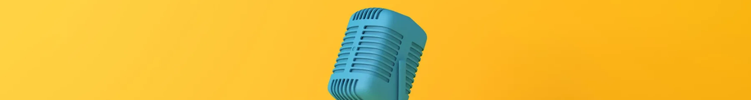 Blue retro microphone on yellow background resized