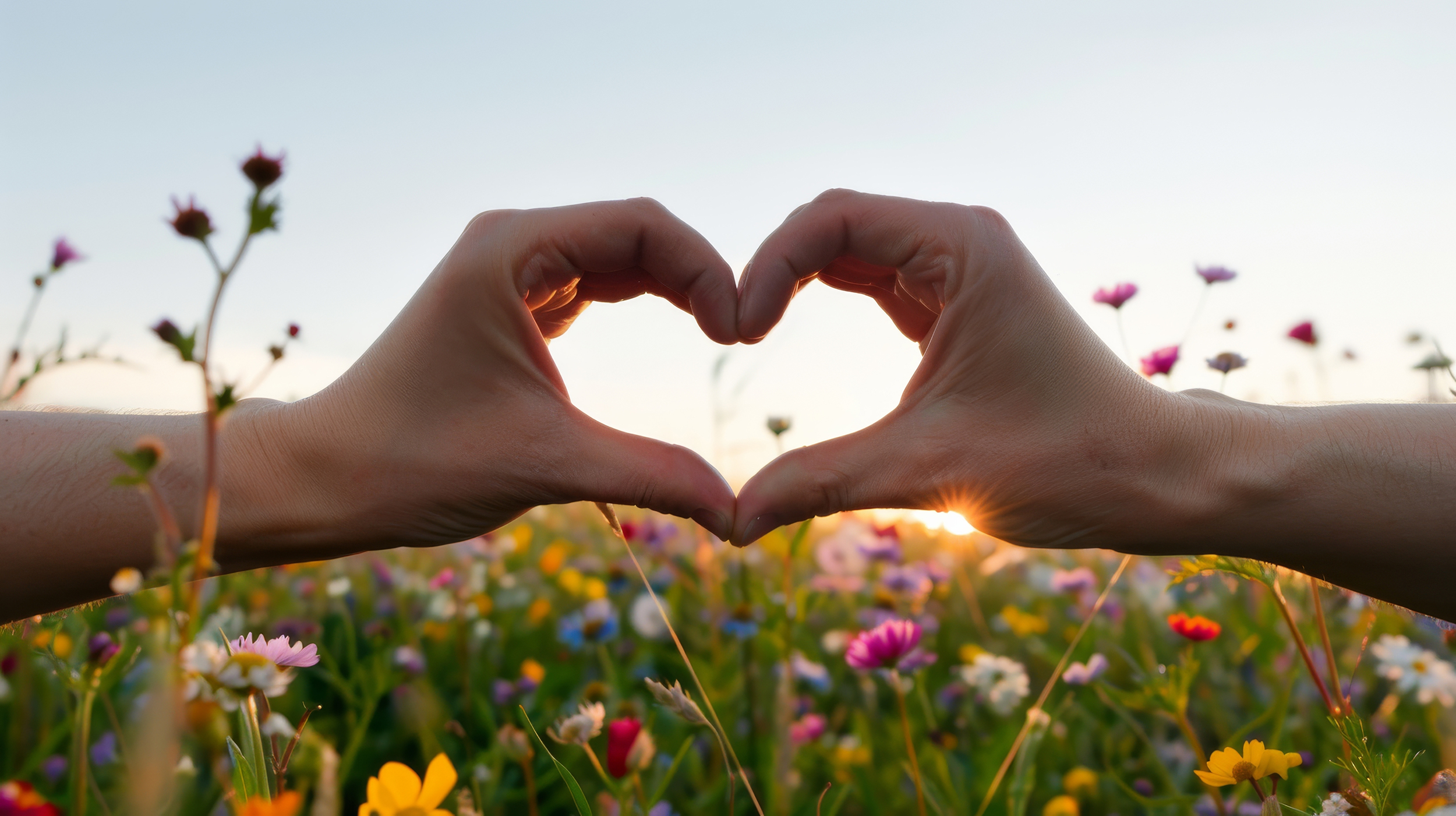 Heart Hands Sunset And Wildflowers Thumbnail