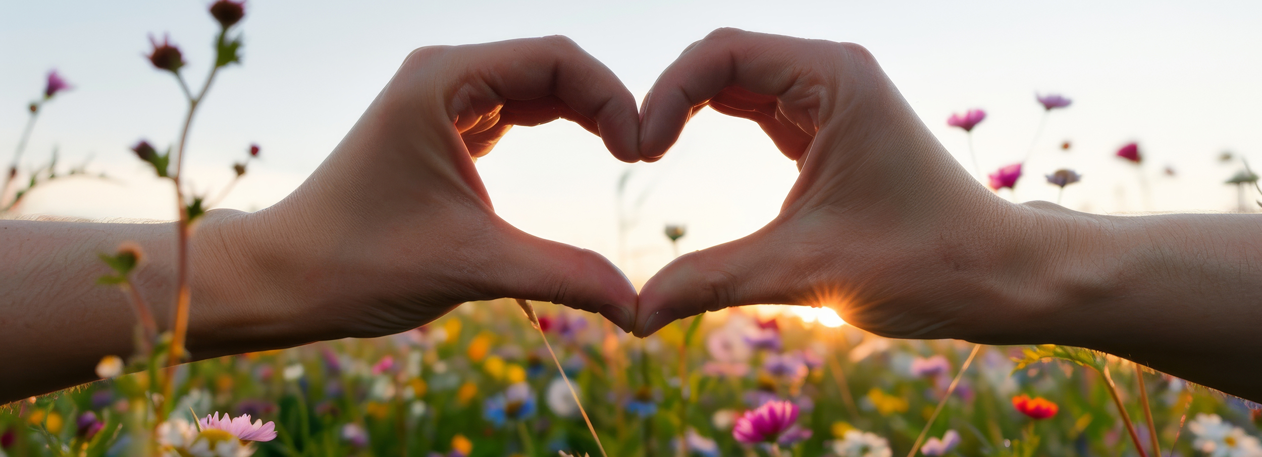 Heart Hands Sunset And Wildflowers Banner