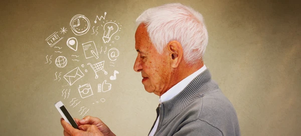 Older Man With Phone Banner