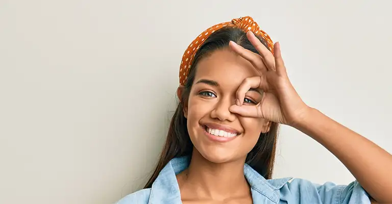 Pregnant Woman Telescope Hand On Eye