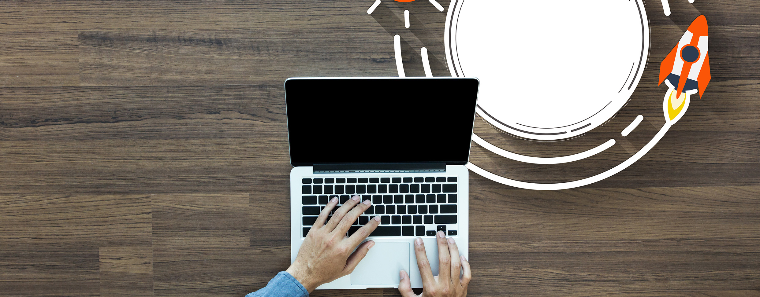 Laptop Lightbulb And Rocket Website Banner