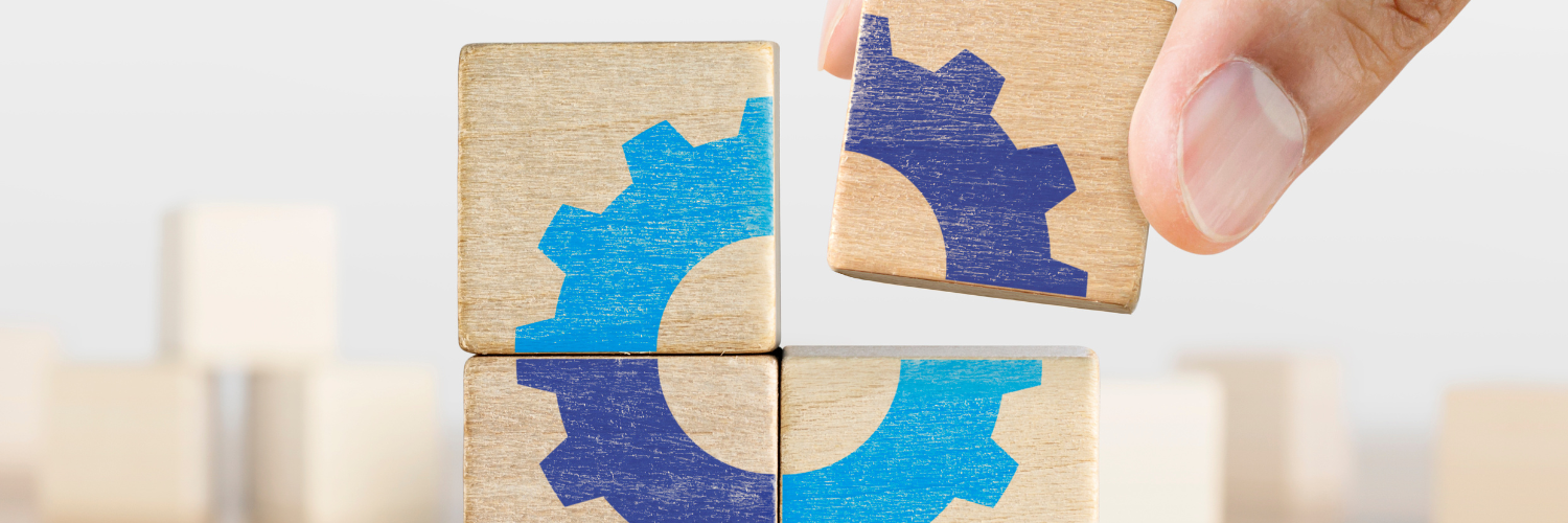 Wooden Blocks Making One Cog Banner