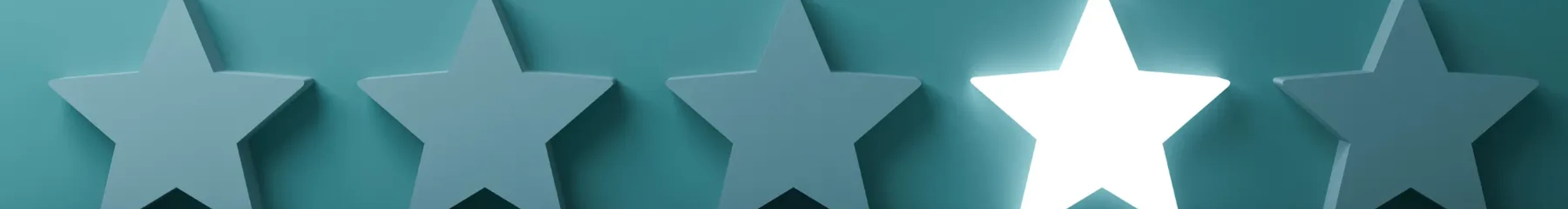 row of 5 stars. Four are blue colour similar to background and one is bright white