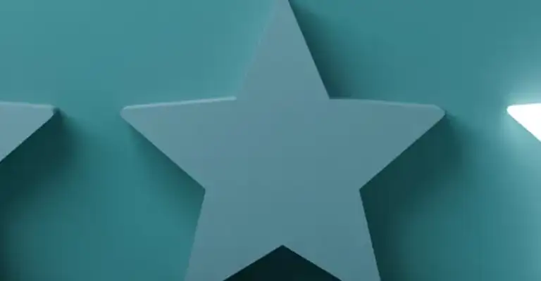 row of 5 stars. Four are blue colour similar to background and one is bright white