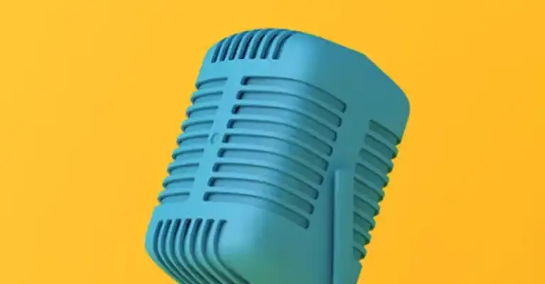 Blue retro microphone on yellow background resized