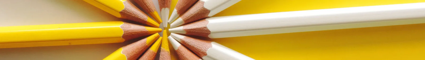 White and yellow pencils fanning out in circle and integrating resized